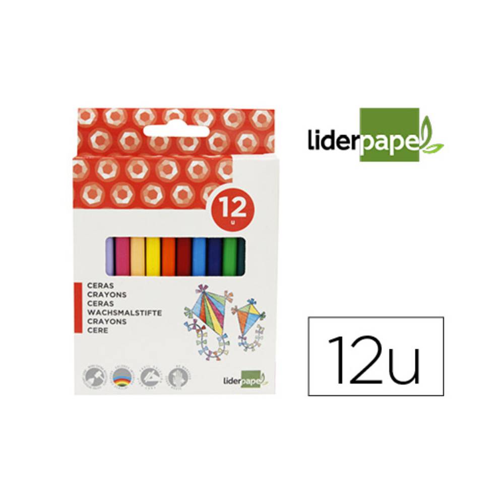 Lapices cera liderpapel caja de 12 unidades colores surtidos