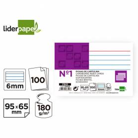 Ficha liderpapel rayada nº1 65x95 mm 180g/m2 paquete de 100 unidades