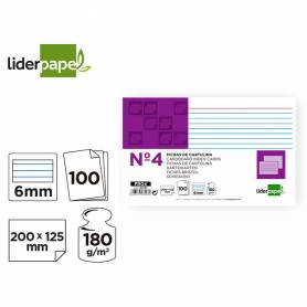 Ficha liderpapel rayada nº4 125x200 mm 180g/m2 paquete de 100 unidades