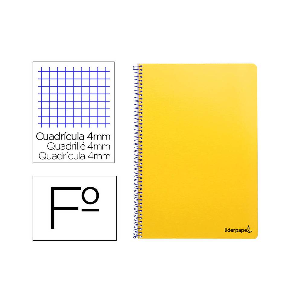 Cuaderno espiral liderpapel folio smart tapa blanda 80h 60gr cuadro 4mm con margen color amarillo