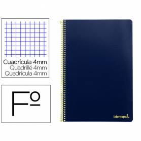 Cuaderno espiral liderpapel folio smart tapa blanda 80h 60gr cuadro 4mm con margen color azul oscuro