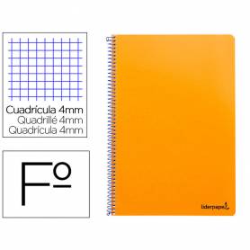 Cuaderno espiral liderpapel folio smart tapa blanda 80h 60gr cuadro 4mm con margen color naranja