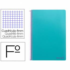 Cuaderno espiral liderpapel folio smart tapa blanda 80h 60gr cuadro 4mm con margen color turquesa