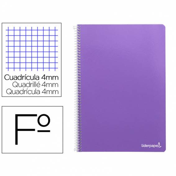 Cuaderno espiral liderpapel folio smart tapa blanda 80h 60gr cuadro 4mm con margen color violeta