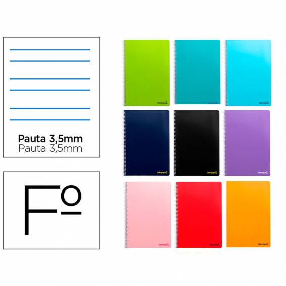 Cuaderno espiral liderpapel folio smart tapa blanda 80h 60gr pauta 3,5mm con margen colores surtidos