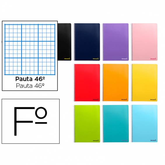 Cuaderno espiral liderpapel folio smart tapa blanda 80h 60gr rayado n 46 colores surtidos