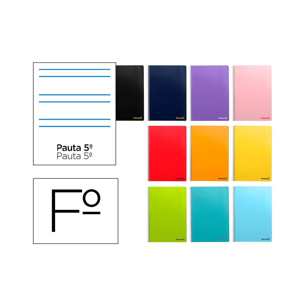 Cuaderno espiral liderpapel folio smart tapa blanda 80h 60gr rayado montessori 5mm con margen colores surtidos