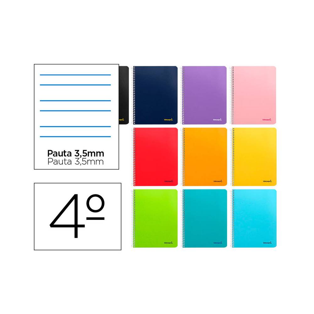 Cuaderno espiral liderpapel cuarto smart tapa blanda 80h 60gr pauta 3,5mm con margen colores surtidos