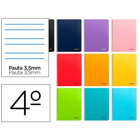 Cuaderno espiral liderpapel cuarto smart tapa blanda 80h 60gr pauta 3,5mm con margen colores surtidos