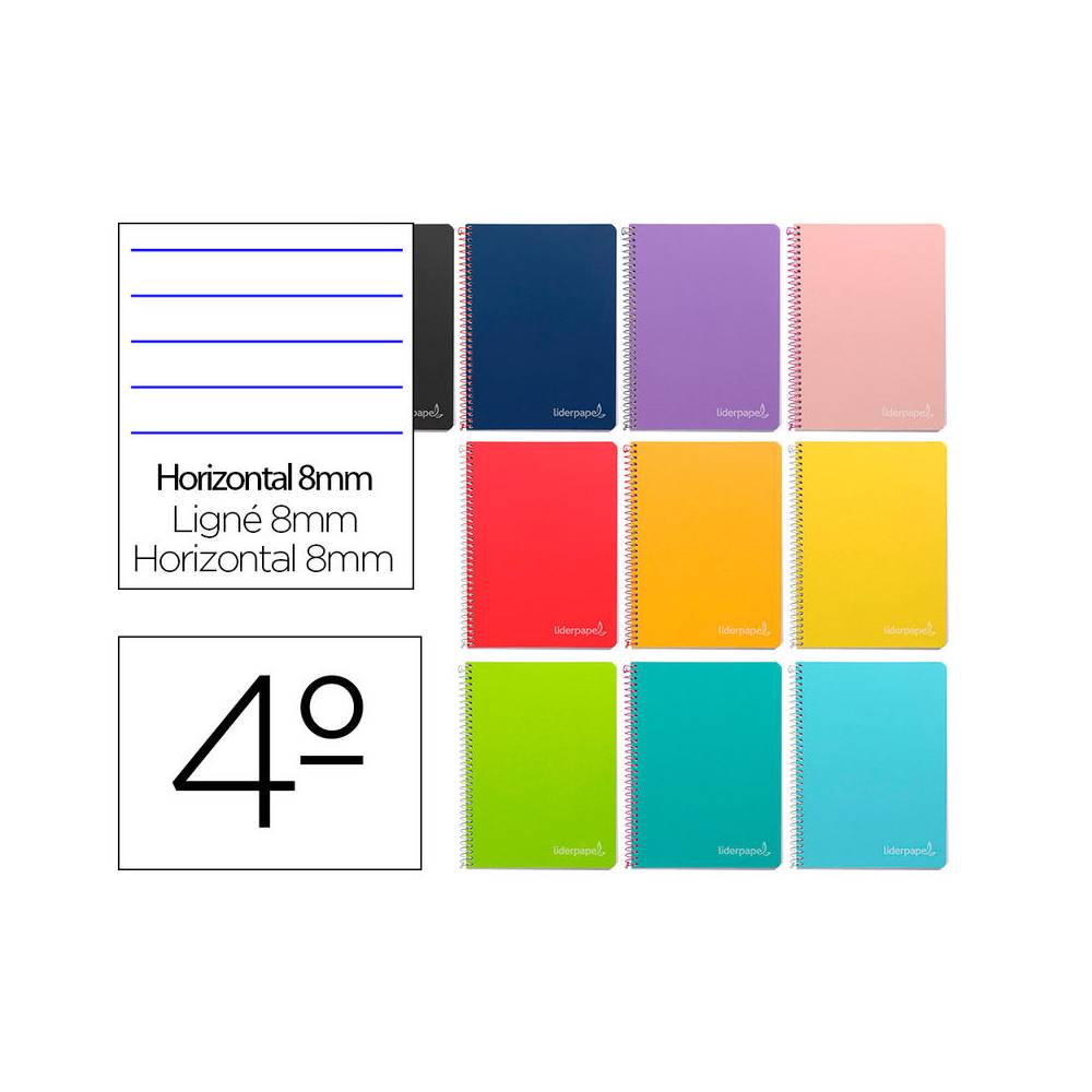 Cuaderno espiral liderpapel cuarto witty tapa dura 80h 75gr rayado horizontal 8mm con margen colores surtidos