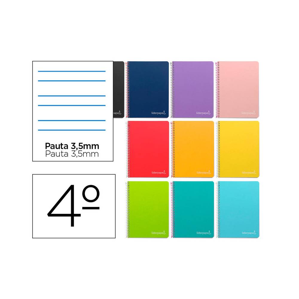 Cuaderno espiral liderpapel cuarto witty tapa dura 80h 75gr rayado montessori 3,5 mm colores surtidos