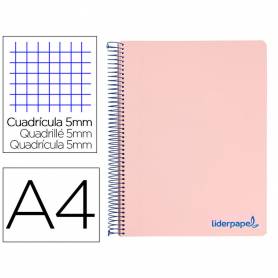 Cuaderno espiral liderpapel a4 micro wonder tapa plastico 120h 90 gr cuadro 5 mm 5 bandas 4 taladros color rosa