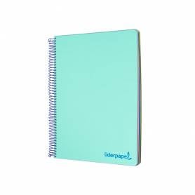 Cuaderno espiral liderpapel a4 micro wonder tapa plastico 120h 90 gr cuadro 5 mm 5 bandas 4 taladros color verde