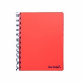 Cuaderno espiral liderpapel a4 micro wonder tapa plastico 120h 90 gr cuadro 5 mm 5 bandas 4 taladros color rojo