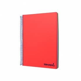 Cuaderno espiral liderpapel a4 micro wonder tapa plastico 120h 90 gr cuadro 5 mm 5 bandas 4 taladros color rojo