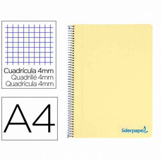 Cuaderno espiral liderpapel a4 wonder tapa plastico 80h 90gr cuadro 4mm con margen color amarillo