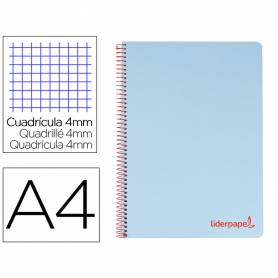 Cuaderno espiral liderpapel a4 wonder tapa plastico 80h 90gr cuadro 4mm con margen color azul