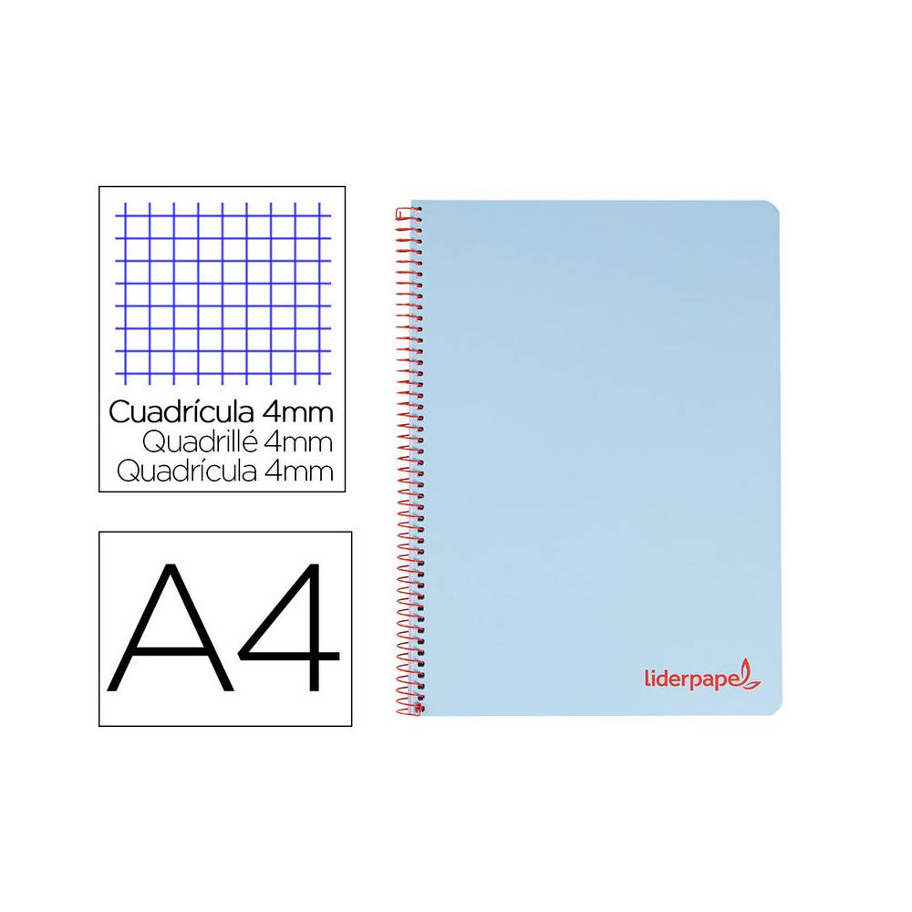 Cuaderno espiral liderpapel a4 wonder tapa plastico 80h 90gr cuadro 4mm con margen color azul