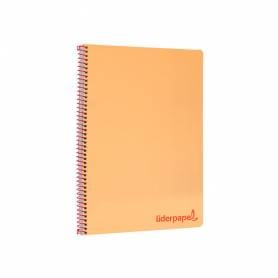 Cuaderno espiral liderpapel a4 wonder tapa plastico 80h 90gr cuadro 4mm con margen color naranja