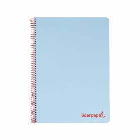 Cuaderno espiral liderpapel a5 micro wonder tapa plastico 120h 90g cuadro 5mm 5 bandas 6 taladros color celeste