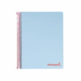 Cuaderno espiral liderpapel a5 micro wonder tapa plastico 120h 90g cuadro 5mm 5 bandas 6 taladros color celeste