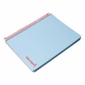 Cuaderno espiral liderpapel a5 micro wonder tapa plastico 120h 90g cuadro 5mm 5 bandas 6 taladros color celeste