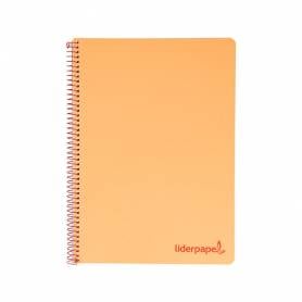 Cuaderno espiral liderpapel a5 micro wonder tapa plastico 120h 90g cuadro 5mm 5 bandas 6 taladros color naranja