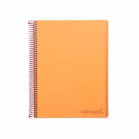 Cuaderno espiral liderpapel a5 micro wonder tapa plastico 120h 90g cuadro 5mm 5 bandas 6 taladros color naranja