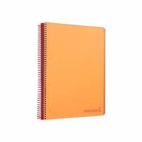 Cuaderno espiral liderpapel a5 micro wonder tapa plastico 120h 90g cuadro 5mm 5 bandas 6 taladros color naranja