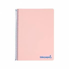 Cuaderno espiral liderpapel a5 micro wonder tapa plastico 120h 90g cuadro 5mm 5 bandas 6 taladros color rosa