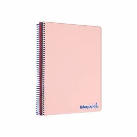 Cuaderno espiral liderpapel a5 micro wonder tapa plastico 120h 90g cuadro 5mm 5 bandas 6 taladros color rosa