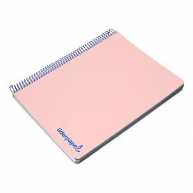 Cuaderno espiral liderpapel a5 micro wonder tapa plastico 120h 90g cuadro 5mm 5 bandas 6 taladros color rosa