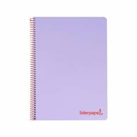 Cuaderno espiral liderpapel a5 micro wonder tapa plastico 120h 90g cuadro 5mm 5 bandas 6 taladros color violeta