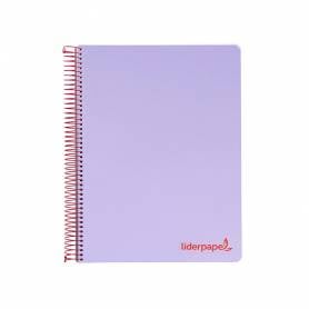 Cuaderno espiral liderpapel a5 micro wonder tapa plastico 120h 90g cuadro 5mm 5 bandas 6 taladros color violeta