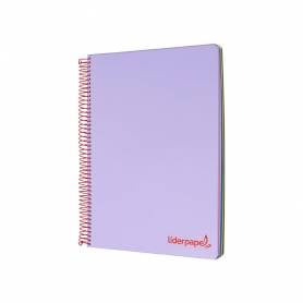 Cuaderno espiral liderpapel a5 micro wonder tapa plastico 120h 90g cuadro 5mm 5 bandas 6 taladros color violeta