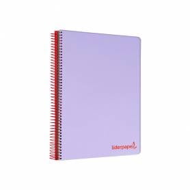 Cuaderno espiral liderpapel a5 micro wonder tapa plastico 120h 90g cuadro 5mm 5 bandas 6 taladros color violeta