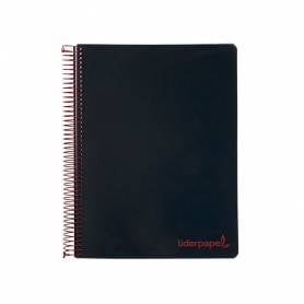 Cuaderno espiral liderpapel a5 micro wonder tapa plastico 120h 90g cuadro 5mm 5 bandas 6 taladros color negro