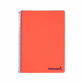 Cuaderno espiral liderpapel a5 micro wonder tapa plastico 120h 90g cuadro 5mm 5 bandas 6 taladros color rojo