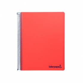 Cuaderno espiral liderpapel a5 micro wonder tapa plastico 120h 90g cuadro 5mm 5 bandas 6 taladros color rojo