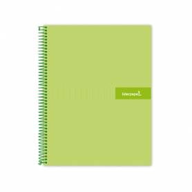 Cuaderno espiral liderpapel a5 micro crafty tapa forrada 120h 90 gr cuadro 5mm 5 bandas6 taladros color verde