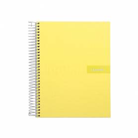 Cuaderno espiral liderpapel a5 micro crafty tapa forrada 120h 90 gr cuadro 5mm 5 bandas6 taladros color amarillo