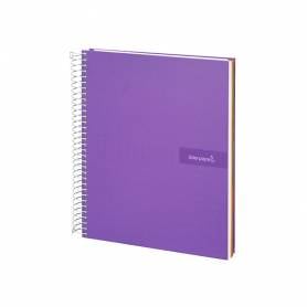 Cuaderno espiral liderpapel a5 micro crafty tapa forrada 120h 90 gr cuadro 5mm 5 bandas6 taladros color violeta