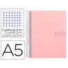 Cuaderno espiral liderpapel a5 micro crafty tapa forrada 120h 90 gr cuadro 5mm 5 bandas6 taladros color rosa - BJ75