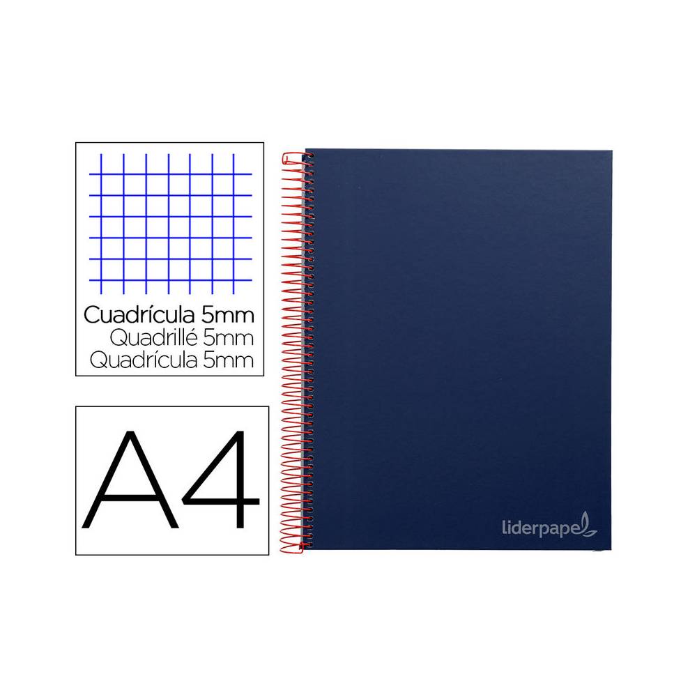 Cuaderno espiral liderpapel a4 micro jolly tapa forrada 140h 75 gr cuadro 5mm 5 bandas 4 taladros color azul