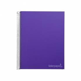 Cuaderno espiral liderpapel a4 micro jolly tapa forrada 140h 75 gr cuadro 5mm 5 bandas 4 taladros color lila