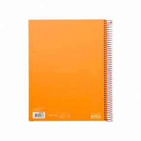 Cuaderno espiral liderpapel a4 micro jolly tapa forrada 140h 75 gr cuadro 5mm 5 bandas4 taladros color naranja