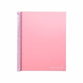 Cuaderno espiral liderpapel a4 micro jolly tapa forrada 140h 75 gr cuadro 5mm 5 bandas 4 taladros color rosa