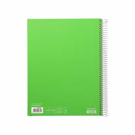 Cuaderno espiral liderpapel a4 micro jolly tapa forrada 140h 75 gr cuadro 5mm 5 bandas 4 taladros color verde