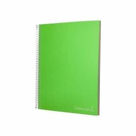 Cuaderno espiral liderpapel a4 micro jolly tapa forrada 140h 75 gr cuadro 5mm 5 bandas 4 taladros color verde