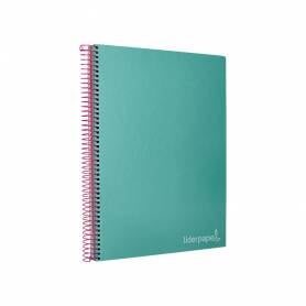 Cuaderno espiral liderpapel a4 micro jolly tapa forrada 140h 75 gr cuadro 5mm 5 bandas4 taladros color turquesa